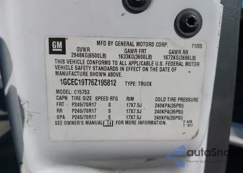 2006 Chevrolet Silverado 1500 Work Truck from USA, damaged, VIN 1GCEC19T76Z195812